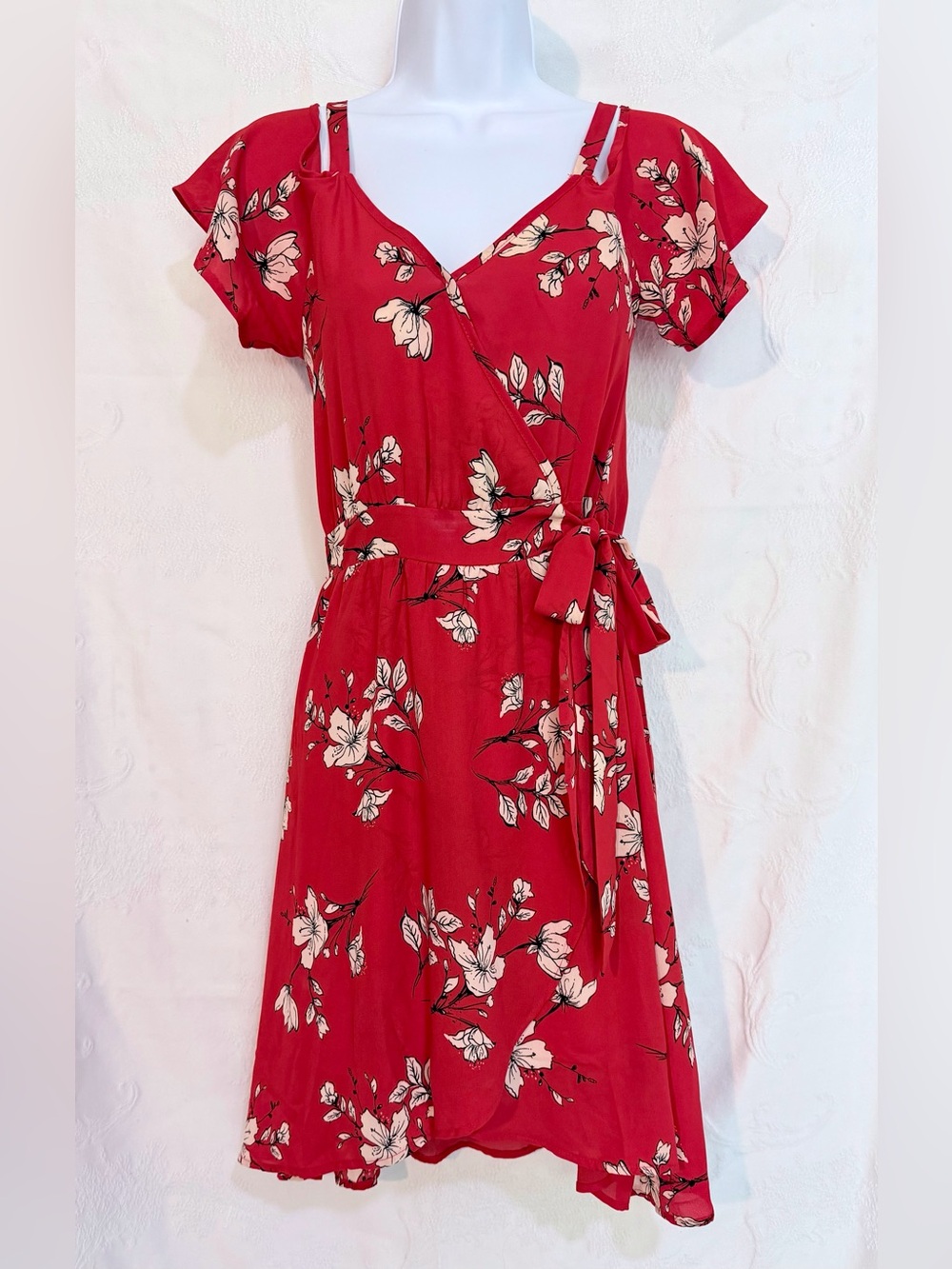 Sienna Sky Red Floral Wrap Midi Dress D0060